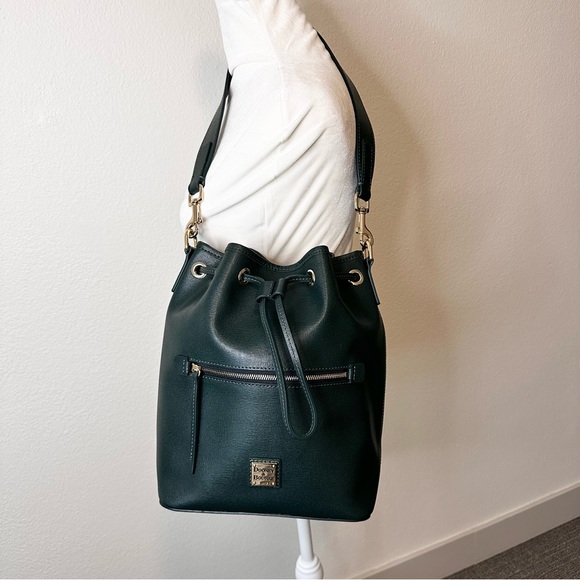 Dooney & Bourke Handbags - Dooney & Bourke Saffiano Drawstring Shoulder Bag Forest Green